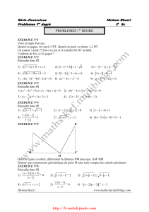 Serie d'exercices - Math - Problèmes 1er Degrès - 2ème Sciences