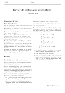 Examen de statistiques descriptives - Novembre 2023