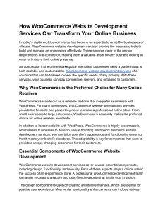 How WooCommerce Website Development Services Can Transform Your Online Business