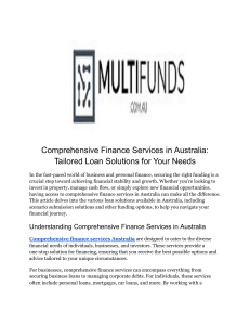 Comprehensive Finance Services in Australia  Tailored Loan Solutions for Your Needs