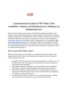 Comprehensive Guide to FRP Water Tank Installation, Repair, and Maintenance in Malaysia by Besttankservice