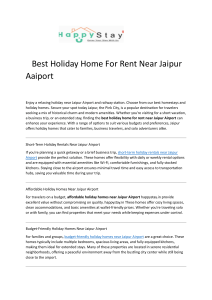 Best Holiday Home For Rent Near Jaipur Aaiport