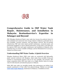 Comprehensive Guide to FRP Water Tank Repair, Maintenance, and Installation in Malaysia  Besttankservice's Expertise in Selangor and Beyond