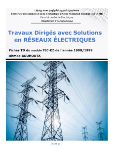 Fiches TD avec solutions module TEC425 Rseaux Electriques USTOAhmedBOUHOUTA