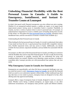 Unlocking Financial Flexibility with the Best Personal Loans in Canada  A Guide to Emergency, Installment, and Instant E-Transfer Loans at Loanspot