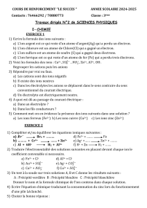 Travaux dirigés de Sciences physiques , classe de troisième