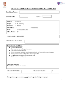 GRADE 7-French (0520)-SEM 1- P2 QP