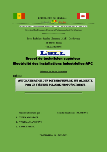 Automatisation Distributeur Jus Solaire - Mémoire BTS