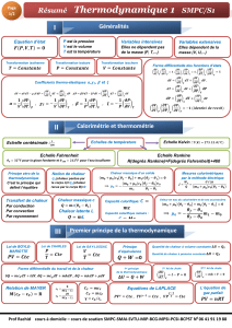 Résumé Thermodynamique 1: Cours SMPC/S1