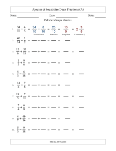 Adding and Subtracting Fractions Worksheet