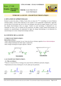 Champ électrostatique : Leçon de physique-chimie 1ère CDE