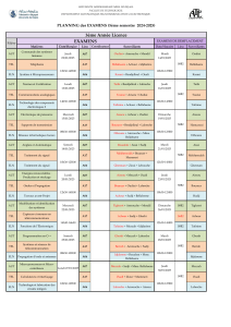 Planning Examens 3ème Année Licence - Université Béjaïa