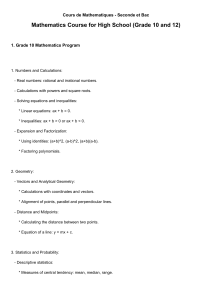 High School Math Course Outline (Grade 10 & 12)