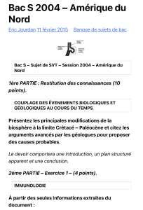 Bac S SVT 2004 Am&eacute;rique du Nord : Sujet d'examen