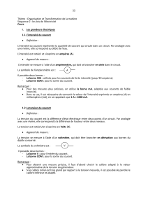 Cours sur les lois de l'électricité : intensité, tension, circuits