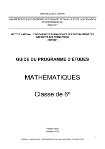 Guide du programme de mathématiques 6e - Bénin