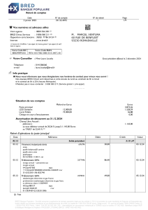 Relevé de compte bancaire BRED - Marcel Ventura