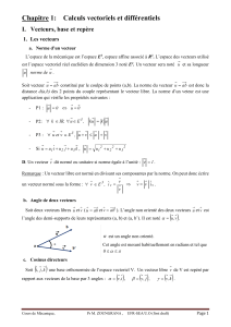 Calculs vectoriels et diff&eacute;rentiels : Cours de m&eacute;canique