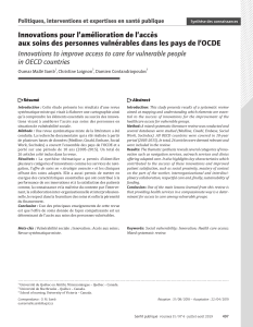 Acc&egrave;s aux soins des populations vuln&eacute;rables : innovations et OCDE