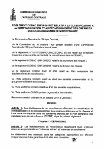 COBAC Microfinance Regulation R-2017/07: Classification & Accounting