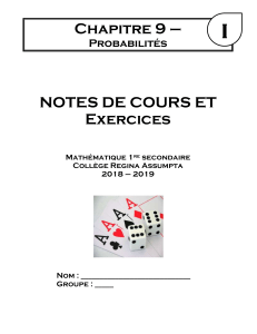 Probabilités : Notes et exercices - 1re secondaire