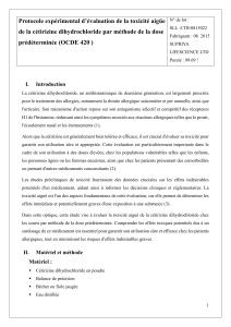 Toxicité aiguë de la cétirizine dihydrochloride : Protocole expérimental