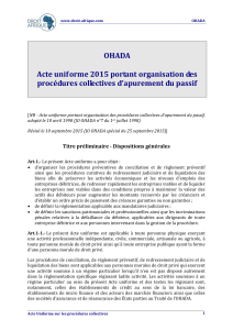 Acte uniforme OHADA : Procédures collectives d'apurement du passif