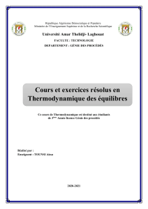 Thermodynamique des équilibres : Cours et exercices résolus