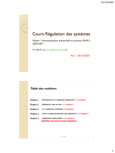 Programme Cours Régulation Systèmes Industriels