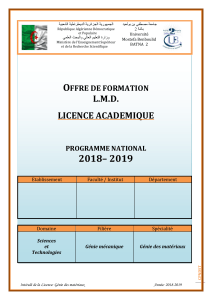 Licence Génie des Matériaux - Université Batna 2