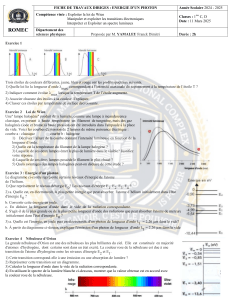 Fiche TD : Énergie Photon - Loi Wien, Spectres