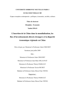 Chine, Mondialisation, IDE et Disparit&eacute; R&eacute;gionale - Th&egrave;se