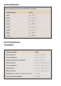 FPRMULES LIMIITES ET IDENTITES  REMARQUABLES