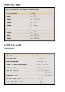 FPRMULES LIMIITES ET IDENTITES  REMARQUABLES