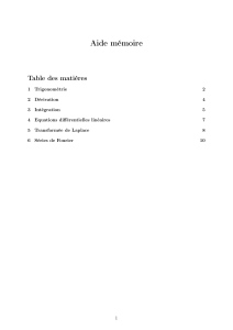 Aide-m&eacute;moire: Trigonom&eacute;trie, D&eacute;rivation, Int&eacute;gration