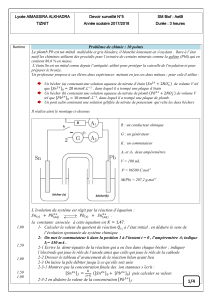 Devoir Surveill&eacute; Chimie-Physique Lyc&eacute;e Al Massira