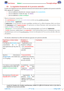 Régulation hormonale de la pression artérielle - Exercices