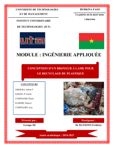 Conception d'un broyeur &agrave; lame pour le recyclage du plastique