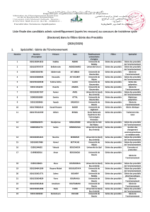 Liste des admis au Doctorat G&eacute;nie des Proc&eacute;d&eacute;s (2024/2025)