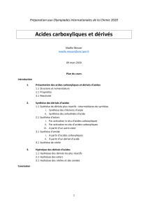 Acides carboxyliques et dérivés : Cours de chimie