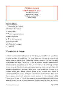 Manon Lescaut: Fiche de lecture Abb&eacute; Pr&eacute;vost