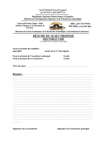 Résumé Sujet Thèse LMD - Formulaire d'Encadrement
