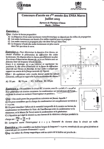 Examen d'entrée Physique-Chimie ENSA Maroc