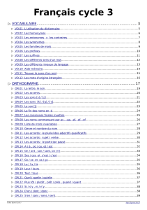 Fiches de leçons Français Cycle 3 : Vocabulaire, Orthographe, Grammaire
