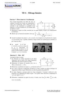 TD Filtrage Linéaire - Exercices et Filtres RC, ADSL, Colpitts