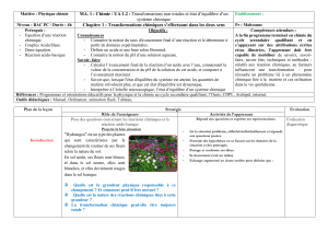 Plan de le&ccedil;on : Chimie - Transformations et &eacute;quilibre