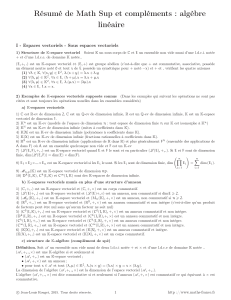 Résumé Algèbre Linéaire Math Sup : Espaces Vectoriels