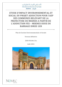 PGES Adduction AEP Mekn&egrave;s : Impact Environnemental et Social