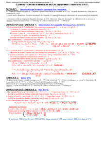 Exercices Corrigés Calorimétrie : Transferts d'Énergie