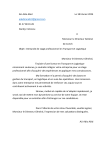 Stage Transport Logistique - Lettre de Motivation